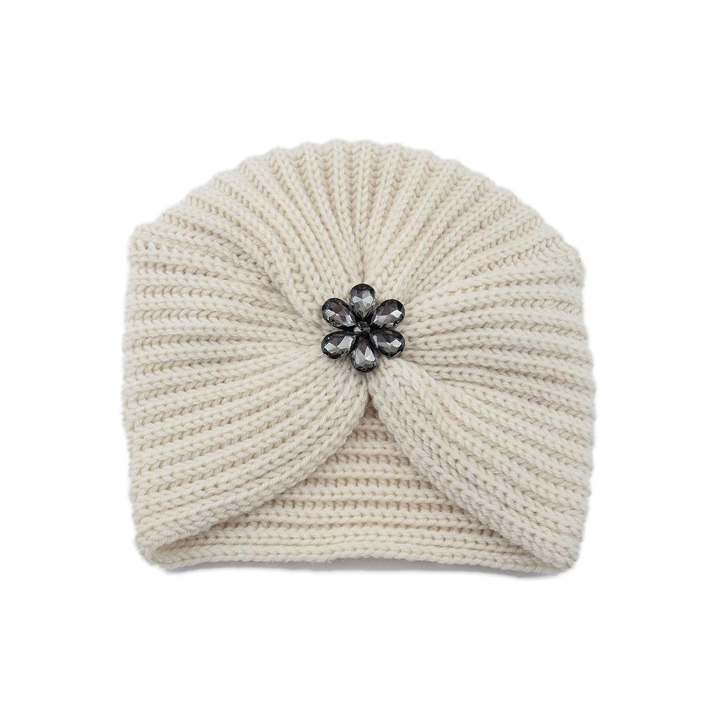 European-American Diamond Flower Knitted Wool Hat - Bohemian Crystal Indian Hat for Autumn/Winter