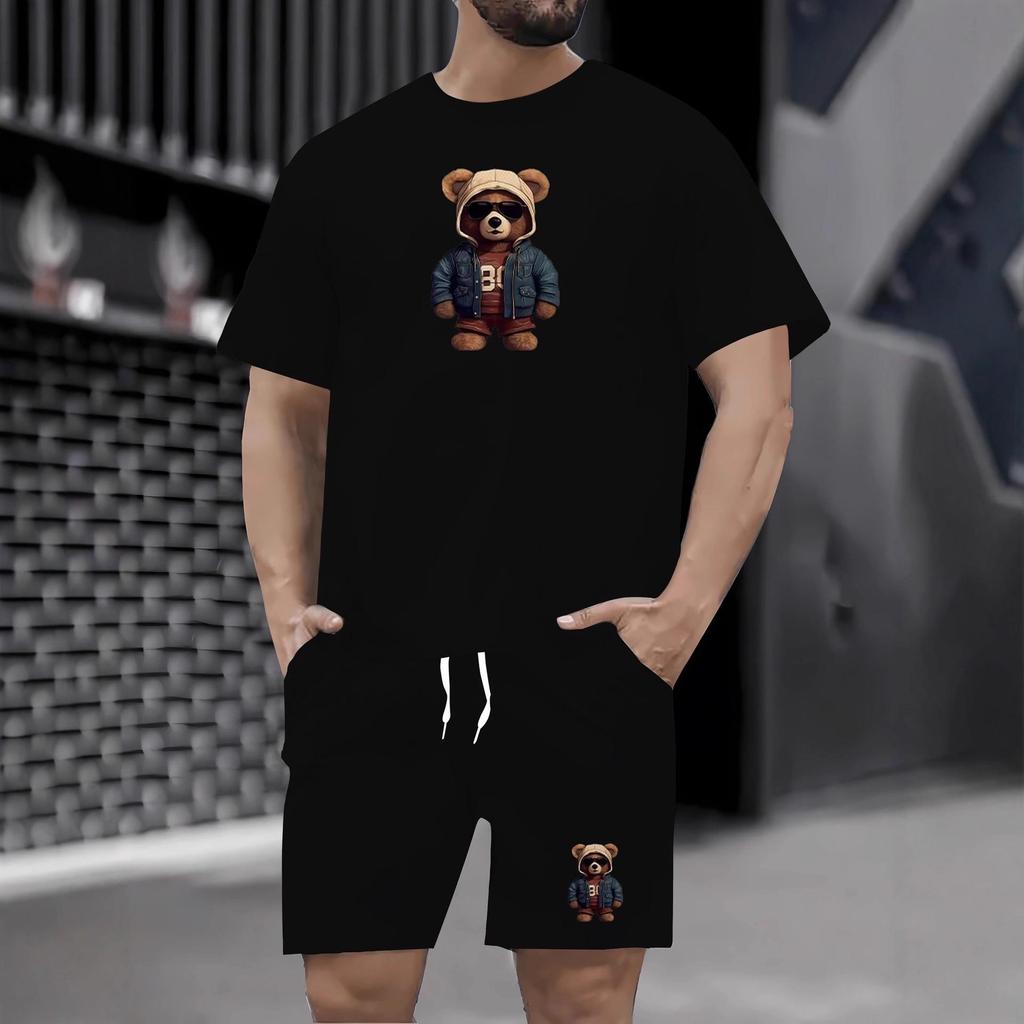 Men's Summer Casual Round Neck Mesh T-shirt & Shorts Set