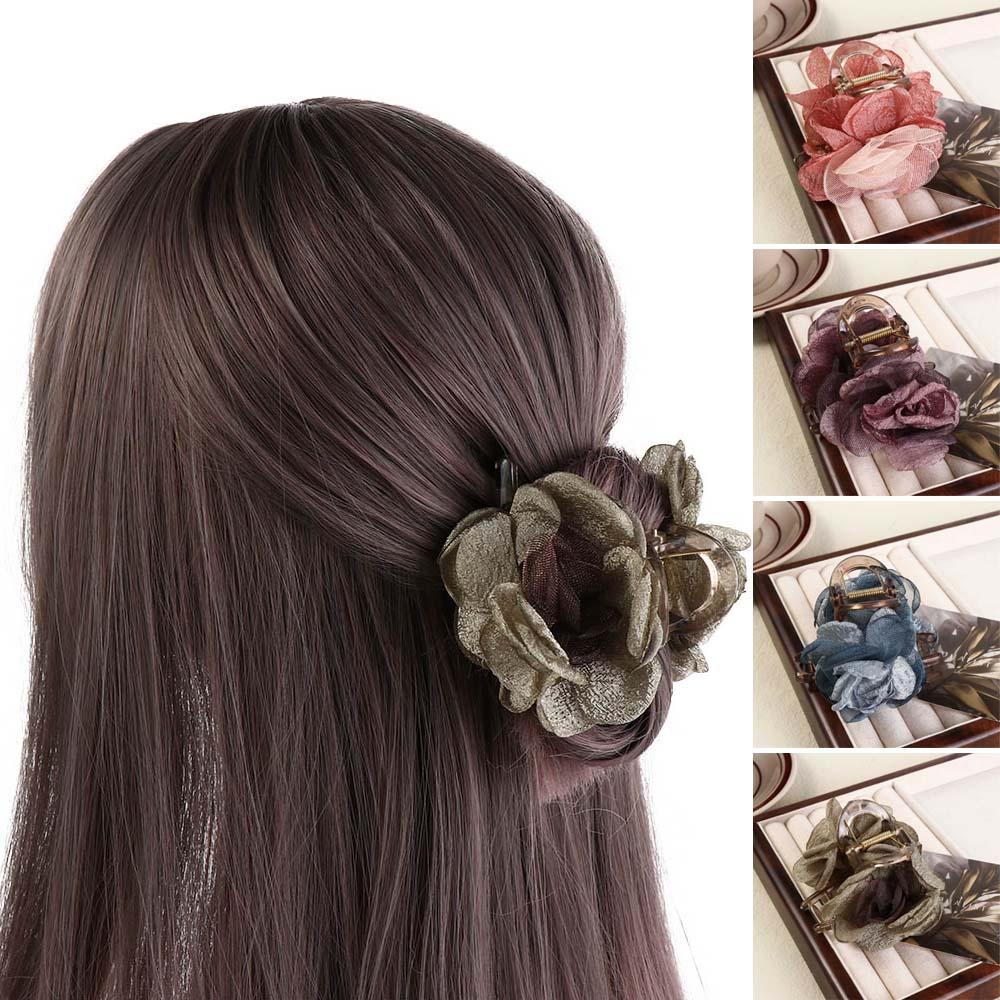 Korean Style Rose Shark Clip Cloth Flower Claw Clip Creative Simulation Flower Hair Claw  Women