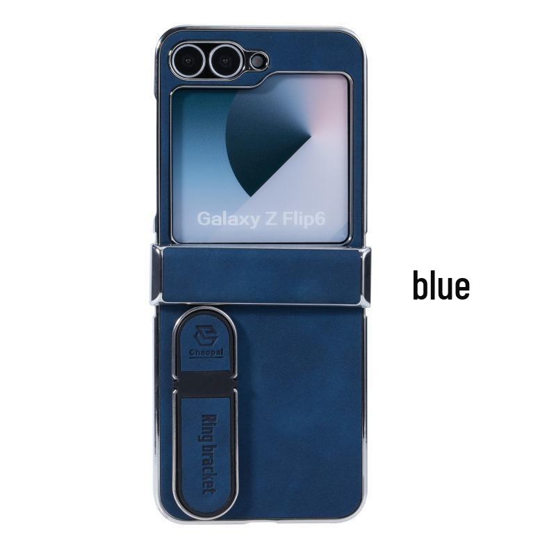 Samsung Z Flip6/7/5 Electroplated Leather Stand Case - Anti-Fall Protective Cover