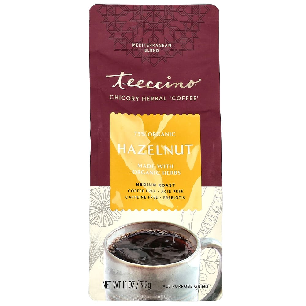 Teeccino Chicory Herbal Coffee, Medium Roast, Caffeine-Free, Hazelnut, 11 oz (312 g) 312g - 1 ea