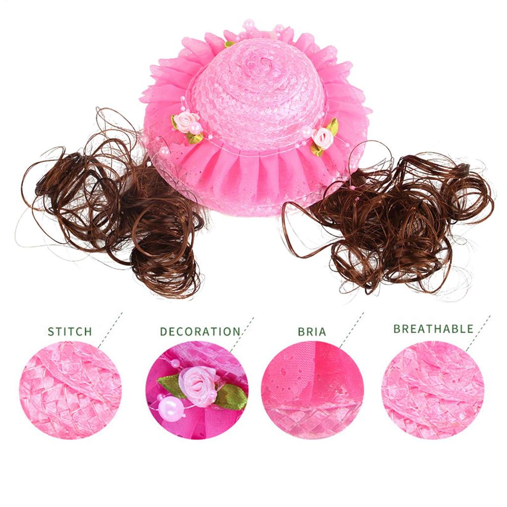 Dog Hats Cute Funny Clothes With Wig Breathable Hats For Cats For Pet Puppy Birthday Party Halloween Winter Sun Beach