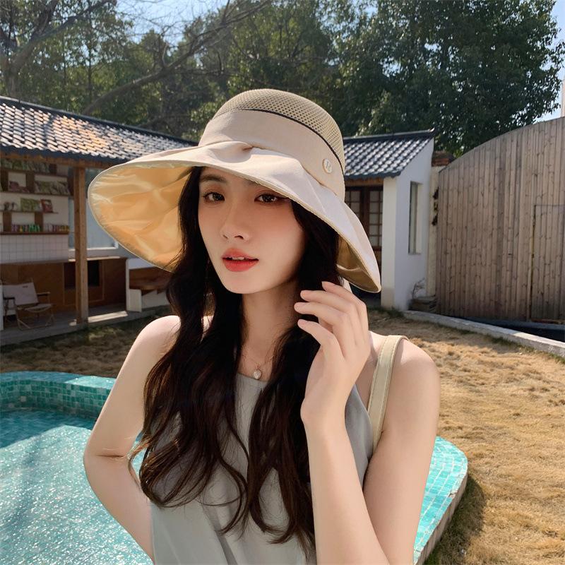 Extended brim sun protection hat women's new summer UV protection vinyl fashion sun hat outdoor sun hat