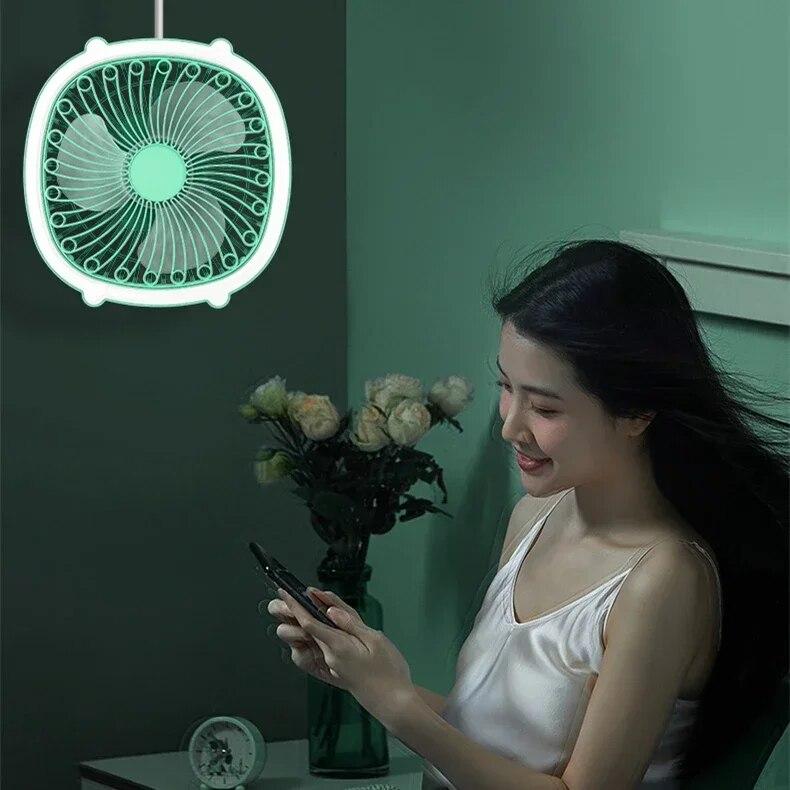 Dobíjecí ventilátor 4 v 1 s lehkým stropním ventilátorem Campingový ventilátor Mini ventilátor Stolní ventilátor