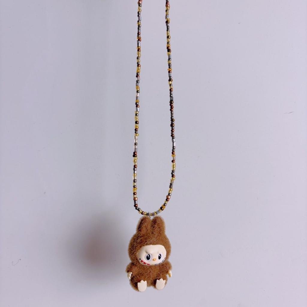 Colorful Labubu Bead Sitting Party Necklace Long Women's 2025 New Niche Design Collarbone Chain