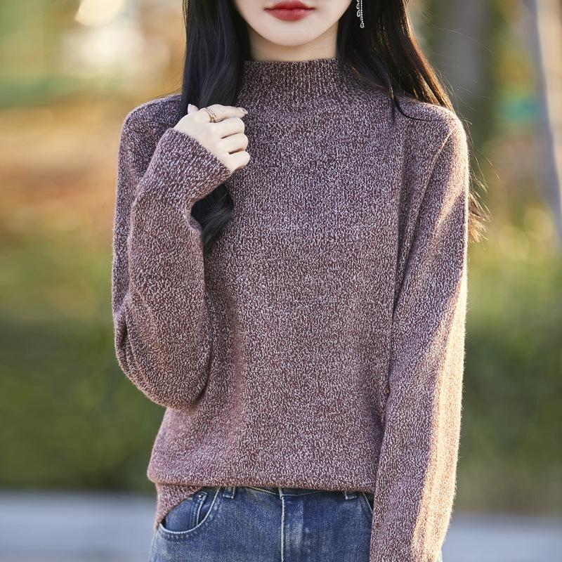 Temperament Velvet Heather Yarn Sweater - Women's Soft, Skin-Friendly Thick Knit Half-High Collar for Autumn