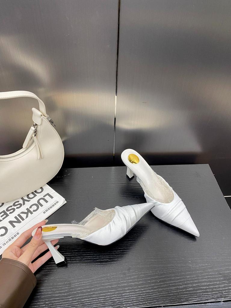 Mules Spring French Stylewanwan Style Low Cutsilksatin Lacelace Elegant Closed Toe