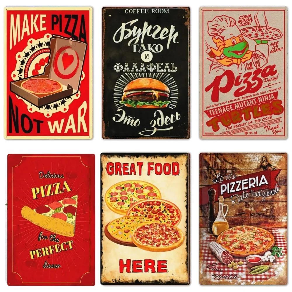 Great Food Vintage Metal Signs Pizza Zone Plaque Pub Bar Home Decoration Best Homemade Posters Italian Pizza Wall Art Plate