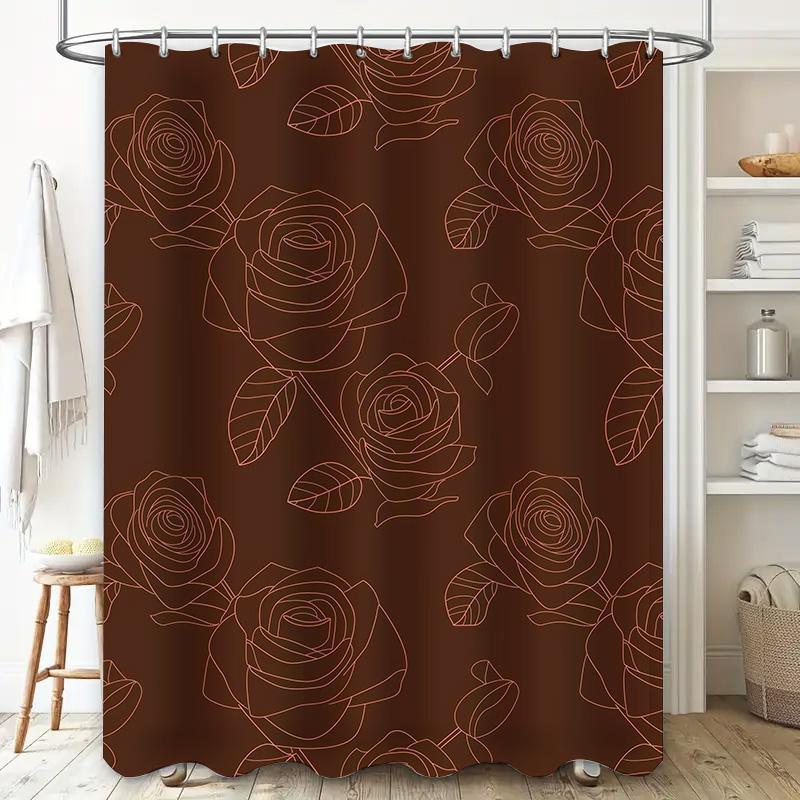 Luxury Waterproof Shower Curtain Extra Long Bath Decor with Brown Floral Print Red Ruffled Edges for Bathroom Renovations 72 x 8