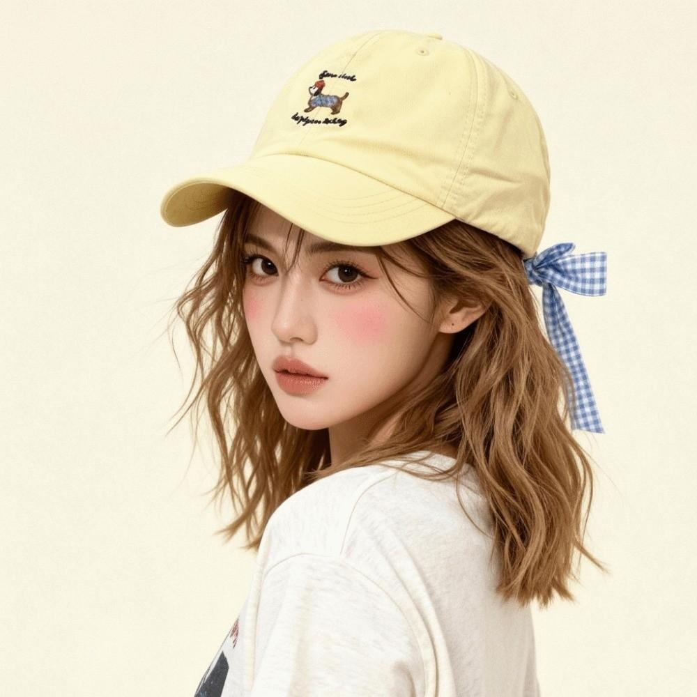 New Breathable Baseball Cap Embroidered Dog Sun Protection Duckbill Hat Korean Style Bow Tie Sun Hat Spring/Summer Caps