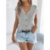 Summer New Casual Solid Color Button V-neck Sweater Vacation Tops Fashionable Women's Clothing