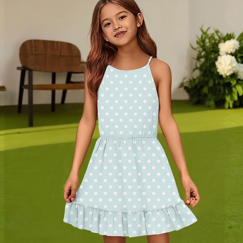 Children's Summer Casual Fashion Round Neck Solid Color Sleeveless Dress