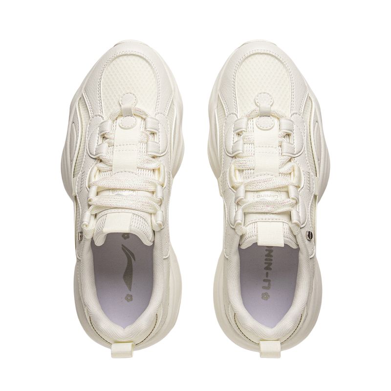 Li Ning Honey Comfortable Classic Sports Retro Durable Supportive High Top Low Top Dad Shoes Women Sneaker Champagne-White AGCV288-3