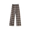 GMXIA Fleece Plaid Pants Women's Autumn and Winter Thickened High-waisted Slimming Straight Leg Casual Floor Wide Leg Pants