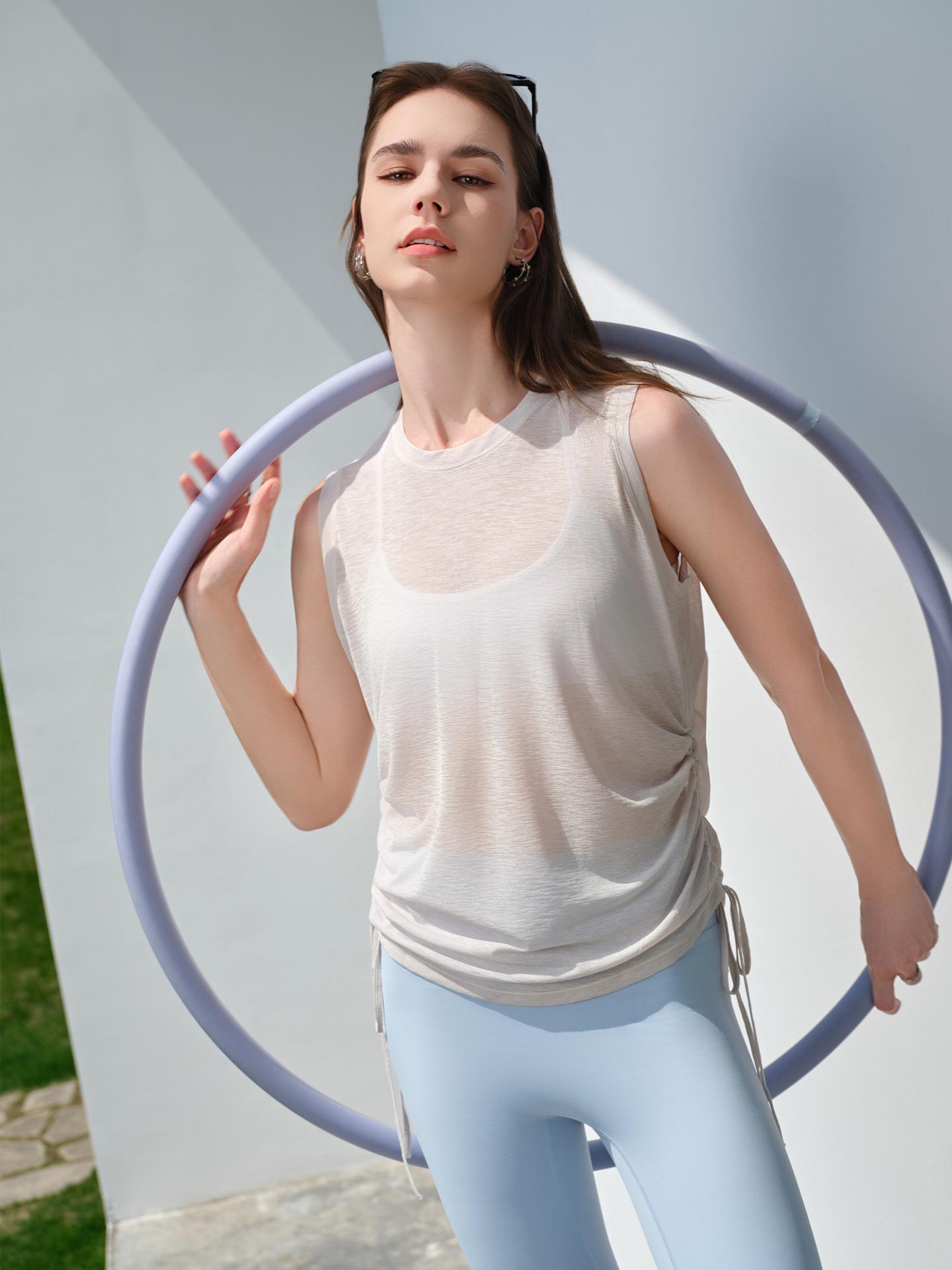 Женская быстросохнущая майка для йоги без рукавов: Спортивный топ на завязках, весна/лето Medium