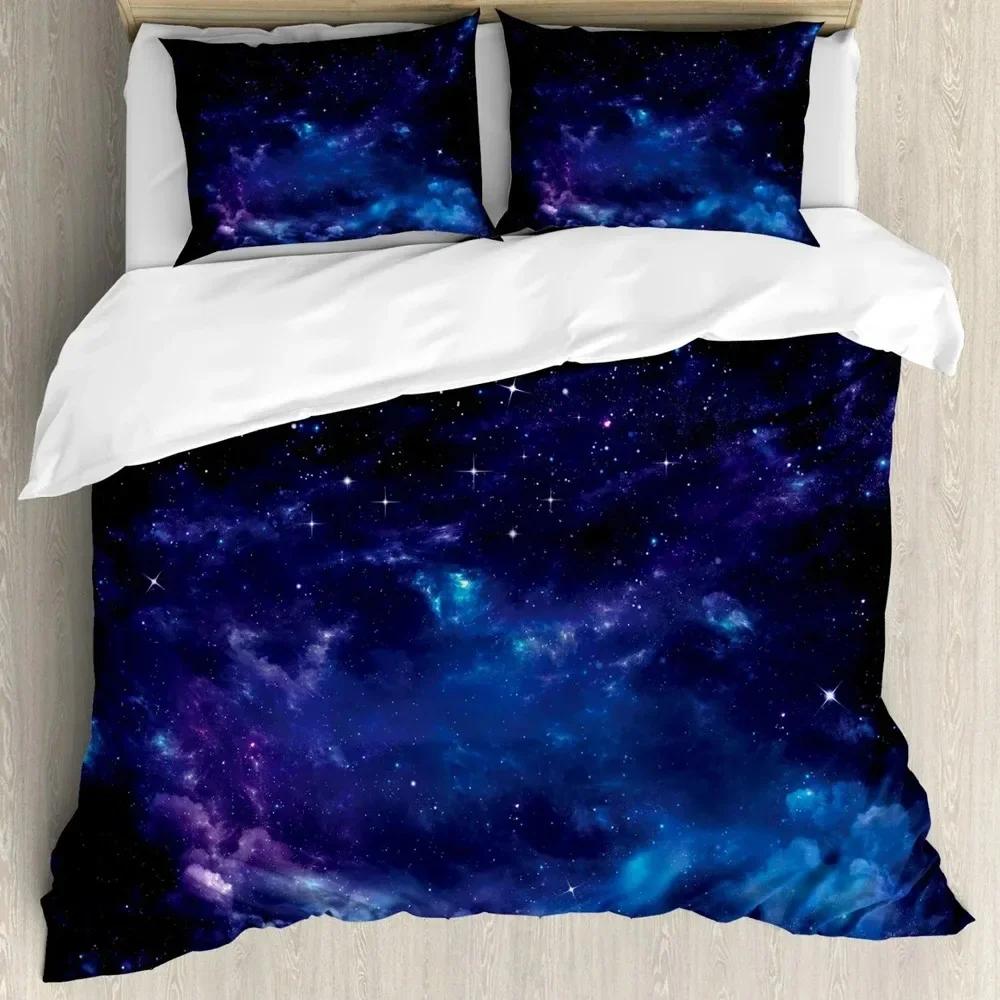 Sky Space Night Time Universe Stars And Nebulas Distant Parts Of Galaxy Comfortable Duvet Quilt Cover Pillowcase Bedding Set