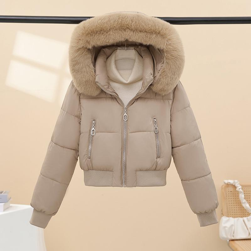 Thickened cotton-padded clothes women's short big fur collar winter new waist thickened cotton-padded jacket bread jacket