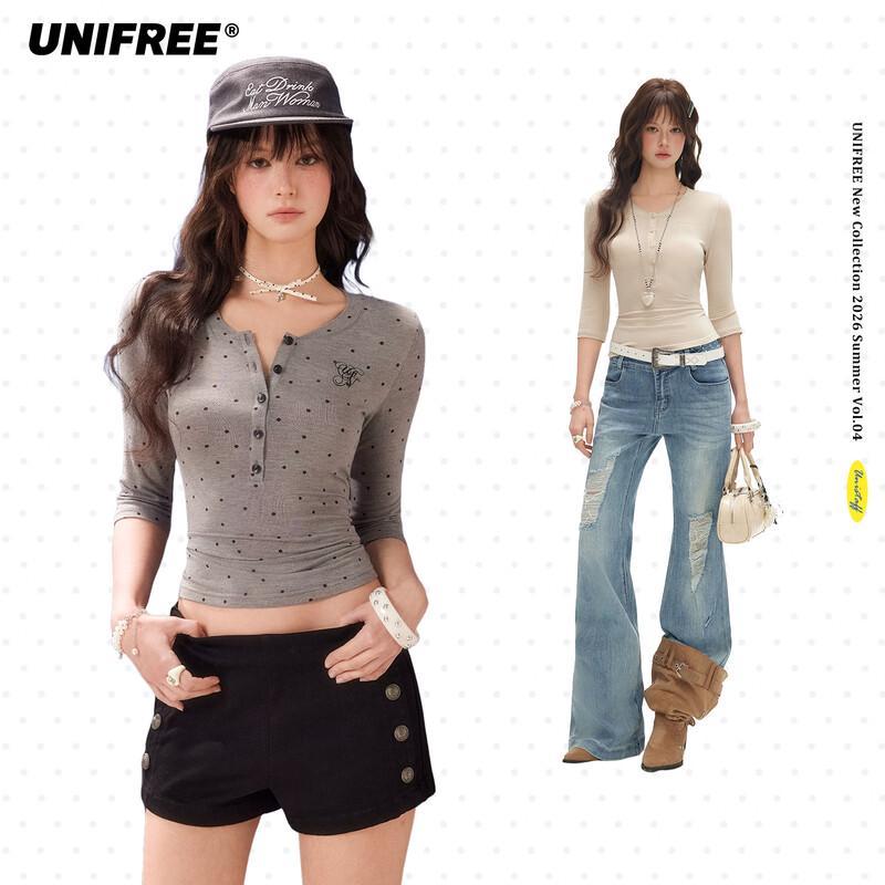 UNIFREE Korean Style Embroidered Slim-Fit T-Shirt XL