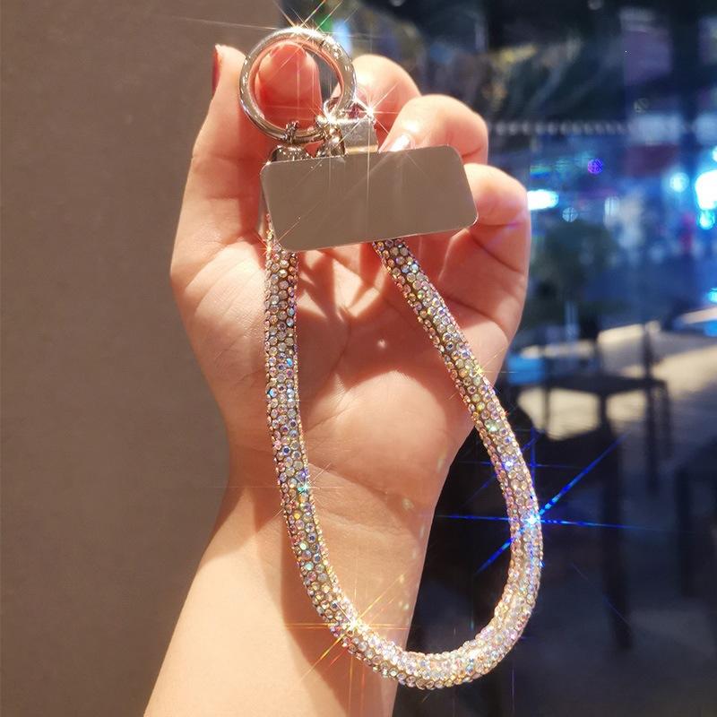 Luxury Full Diamond Phone Lanyard Universal Metal Clip Short Chain Handheld Wrist Flash Accessory For Mobile Phones