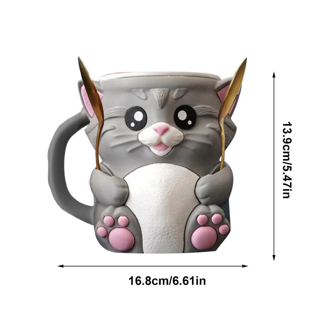 Cat Ice Pint Cup Holder Reusable Cat Ice Cream Pint Holder 3D Printed Dessert Cup Sleeves With Spoon For Party Birthday