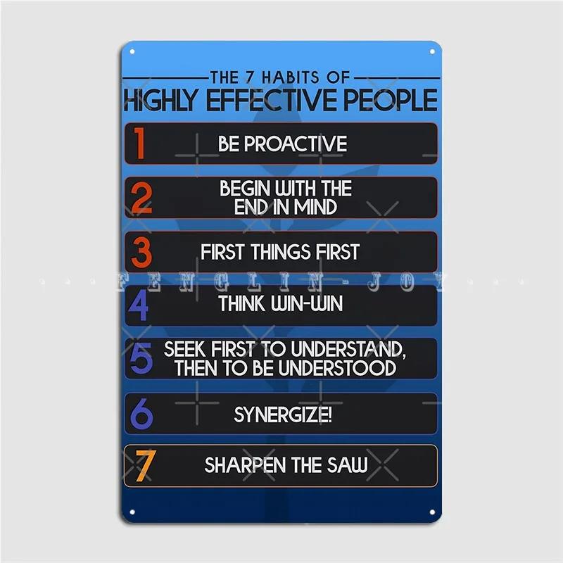 DORA Tin Sign The  Habits Of Highly Effective People Motivation Metal Sign Wall Mural Garage Club Custom Wall Decor Tin Sign Poster 20x30cm（7.8x11.8inch）