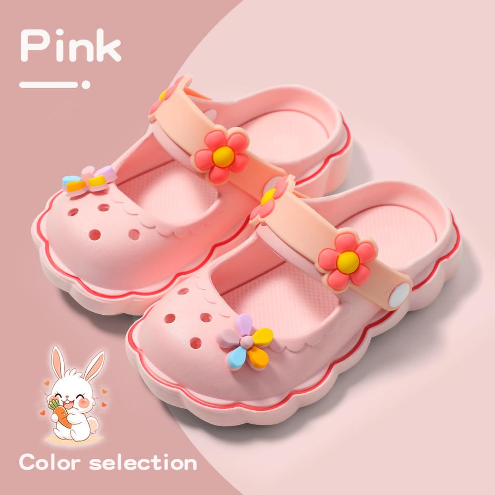 Summer 3-8year Kids Mules & Clogs Children Sandals Girls Garden Shoes Flowers Slippers Solid Soft Sole Beach Princess Sandalias