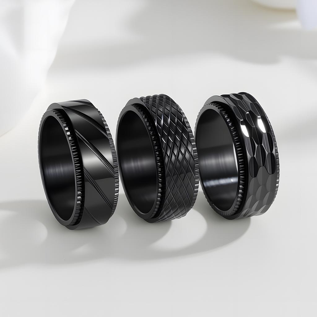 Bague Style Punk Personnalité en Acier Titane Plaqué Vide à Maille Motif 8mm Rotative