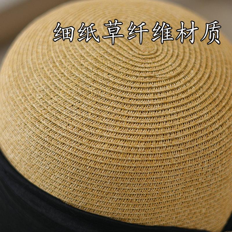 Spring/summer Fashionable Pearl Button Bow Pot Hat, Beach Large Brim Elegant Sun-protection Outdoor Straw Hat for Women