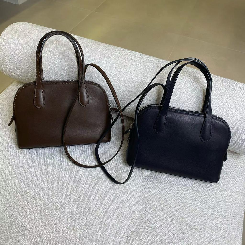 Niche first-layer cowhide minimalist 2026 new spring and summer shell bag single shoulder crossbody portable commuter bowling bag