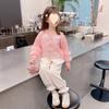 Mädchen Pinkes Fleecegefüttertes Sweatshirt Niedlicher Kaninchenaufdruck Langarm Pullover Top Für Frühling Herbst