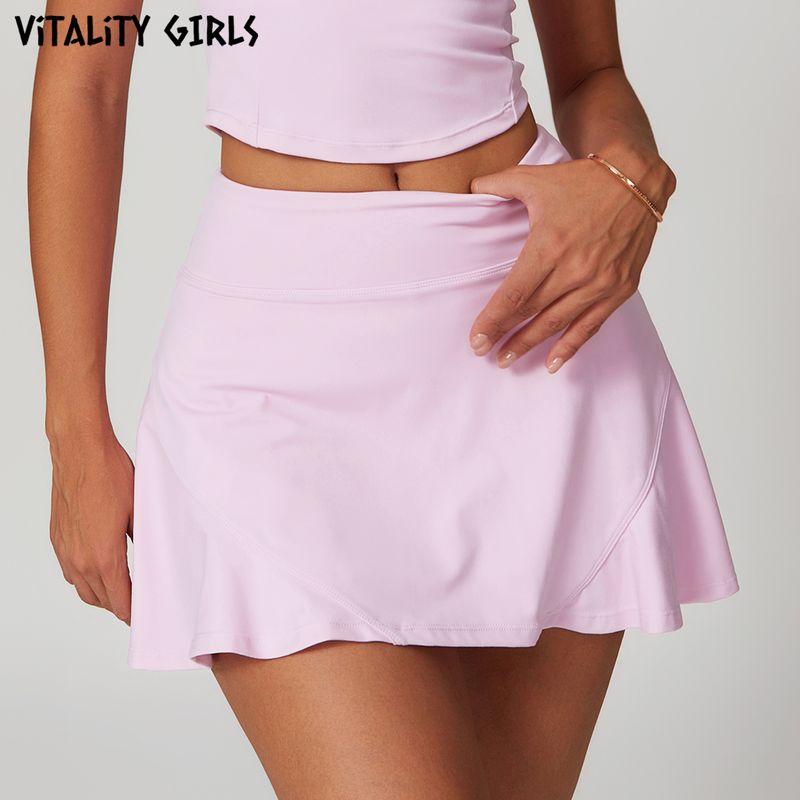 Vitality Girls Sports Tennis Skirt Fashion Tape High Waist Stretch Yoga Fitness Casual A- line Skirt
