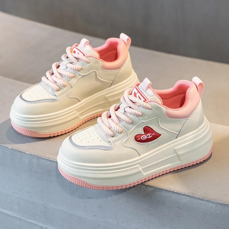 

Модные 6,5 см натуральная кожа массивные кроссовки на плоской подошве ботильоны новые весна осень женские вулканизированные удобные весенние ботильоны смешанных цветов обувь 39 розовый