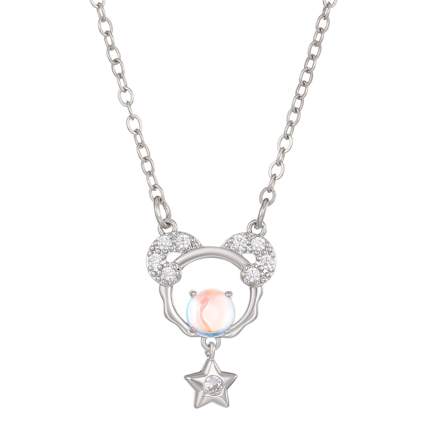 

[Twelve Zodiac Necklace for Women, Hollowed Out Moonstone Pendant with Diamond Accents, Collarbone Chain Birthday Gift