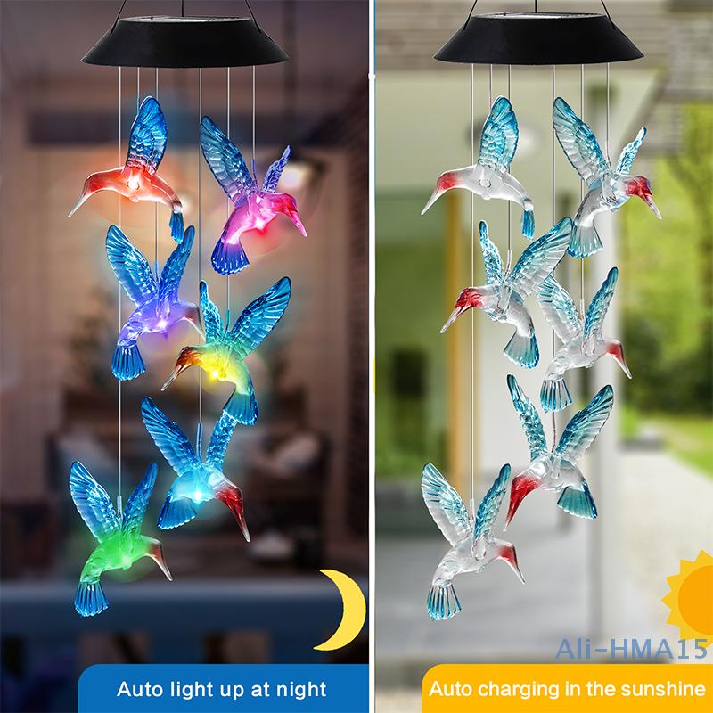 Blue Wind Chimes Solar Power Generation For Courtyard Outdoor Decoration Wind Chimes Pendant Solar Hummingbird Wind Chime