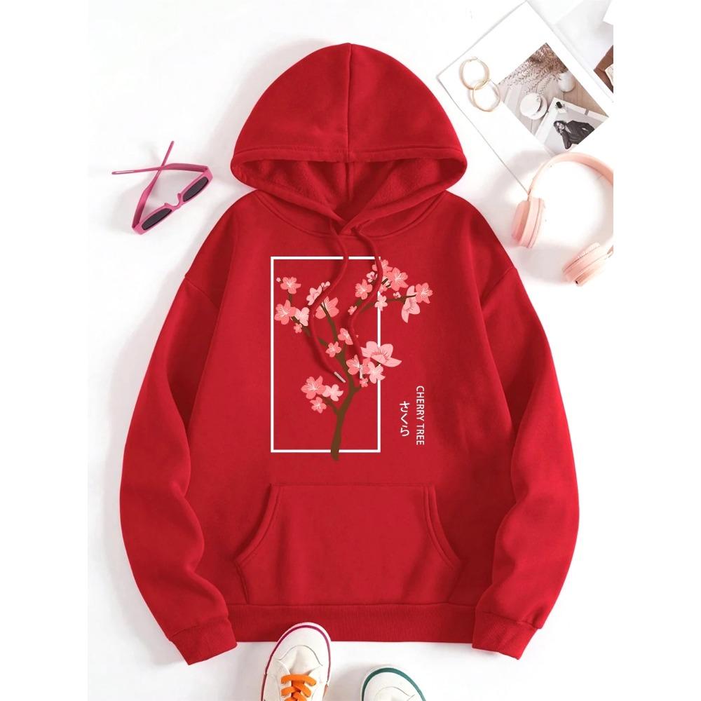 Cherry Tree in Full Bloom  Women Clothes Hip Hop  Hoodie Autumn Loose Hoodies Casual Pullover Crewneck Couple Hoodies