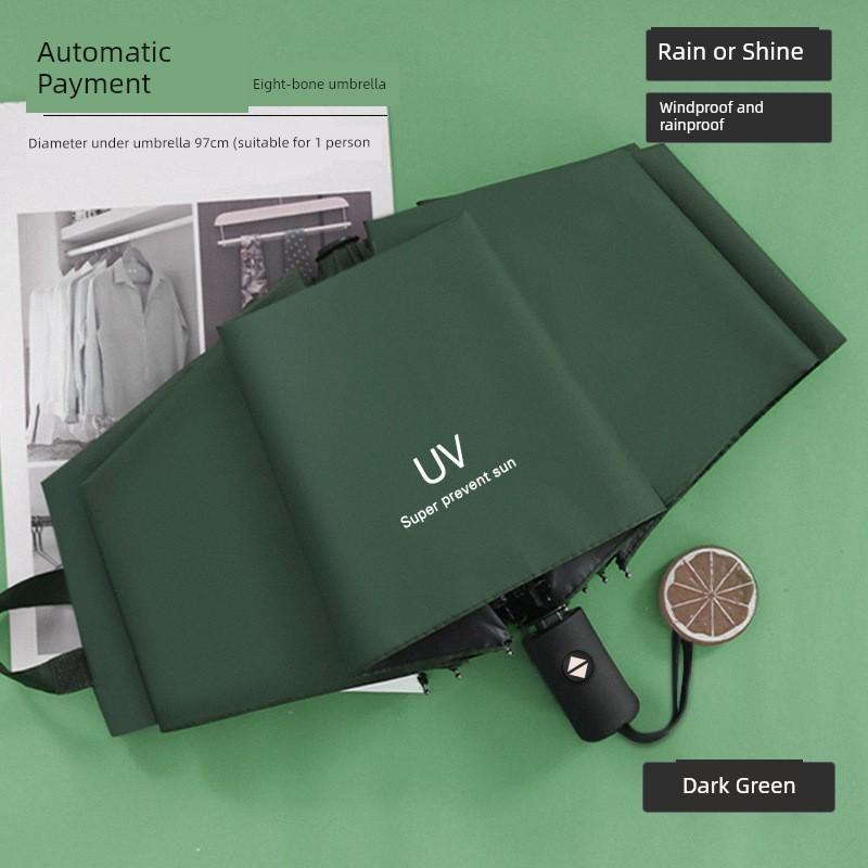 Fully Automatic Large Umbrella, Dual-Purpose for Rain and Sun, Black Rubber Sun Protection Umbrella, Foldable High-End Sunshade Umbrella