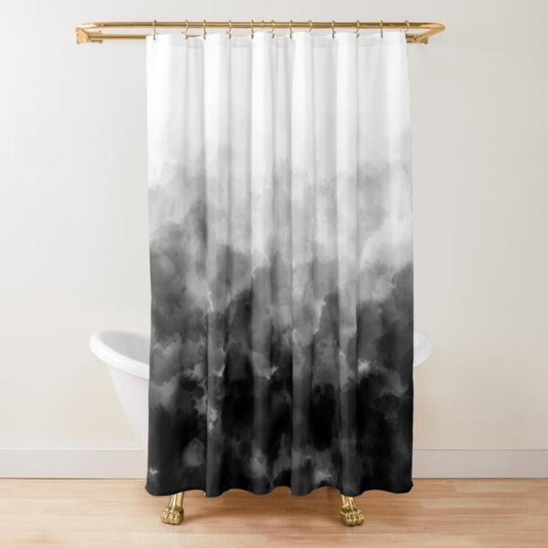 Gradient White And Black Minimal Shower Curtain Polyester Waterproof Modern Bathroom Curtains Machine Wash Bath Hooks