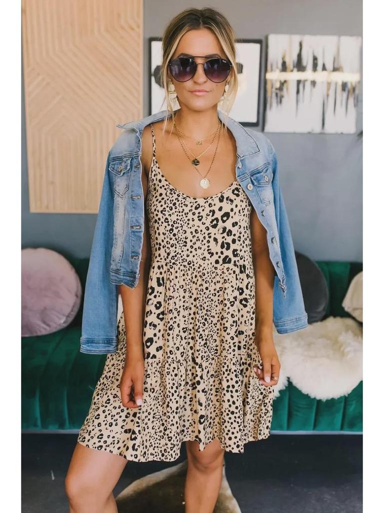 Women's Sexy Leopard Print Slim A-Line Suspender Dress