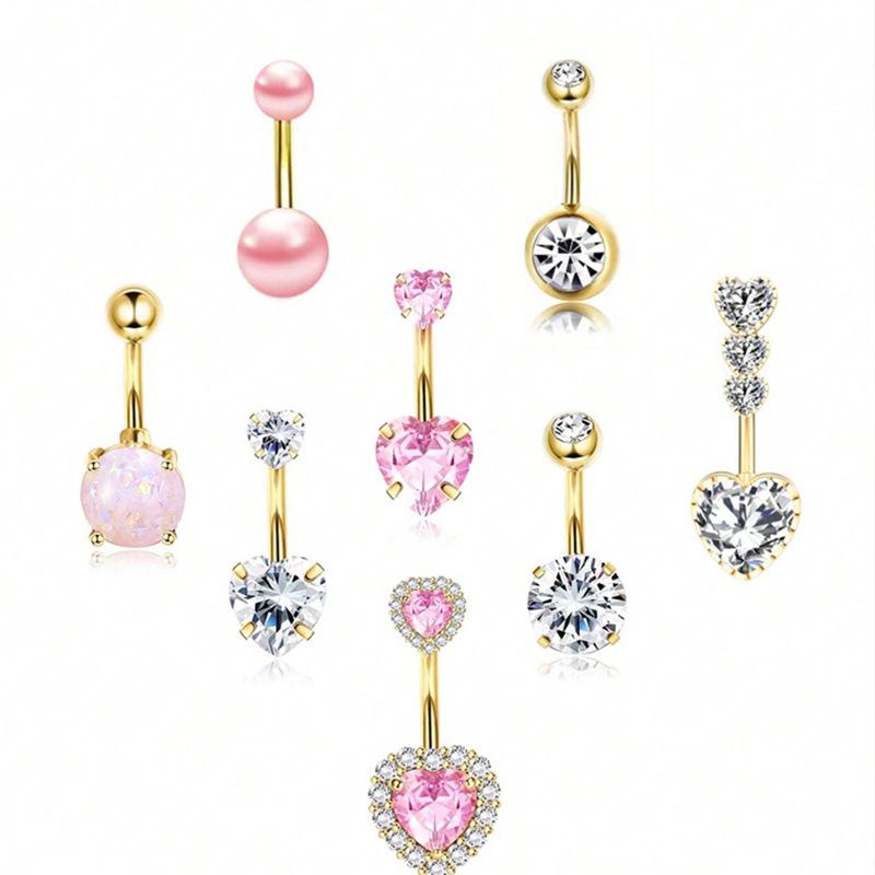 5/6/8/12 Stück Sexy Bauchnabelringe Set Herz Zirkon Bauchnabelpiercing Ringe Für Frauen Mädchen Körperpiercing Schmuck Zubehör Geschenk