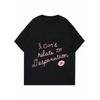 Black T Shirt I Cant Relate To Desperation Pink Text Lip Print Casual Wear For Women Everyday Outfit Street Style Fashion Top