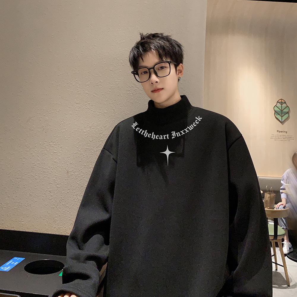 

Мужская толстовка с высоким воротом и готическим крестом и звездой - бархатный базовый слой, футболка с длинным рукавом для осени/зимы M