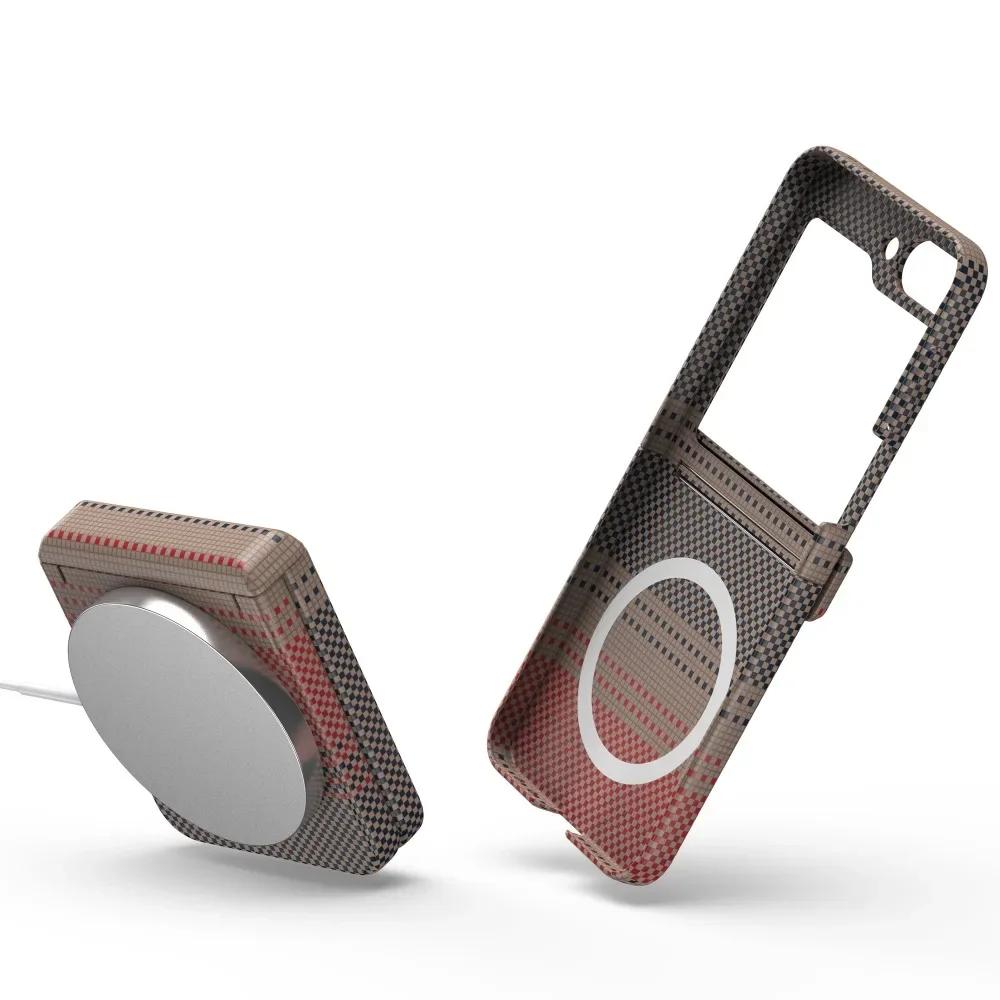 High Quality Kevlar Carbon Fibre Leather Wireless Charging Phone Case for Samsung Z Flip 7 7FE 6 5 4 3 Magnetic Hinge Protective Cover