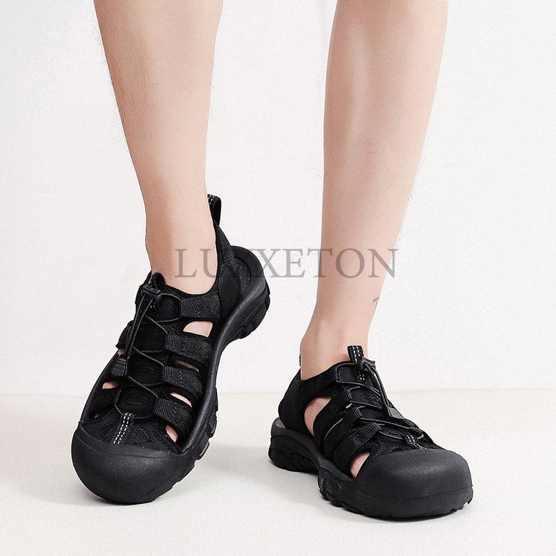 Summer Genuine Leather Women Sandals Fashion Design Breathable Casual Shoes Men Soft Bottom Outdoor Beach Sandals Big Size 36-46