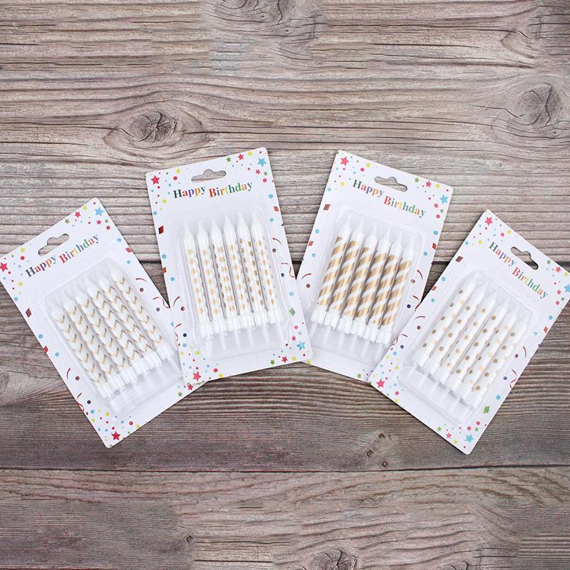 Baking Cake Decoration Ins Style Korean Birthday Candle Silver Platinum Polka Dot Striped Candle Simple Retro