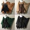 Women Long Sleeves Dress Medieval Vintage Fairy Elf Costume Bell Sleeve Retro Waist Cinching Patchwork Dress for Halloween Cosplay