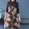 Autumn Winter Women's Plus Size Sweater Dress Loose Pullover Color-Block Knit Midi Dress Thick A-line Sweater Dress