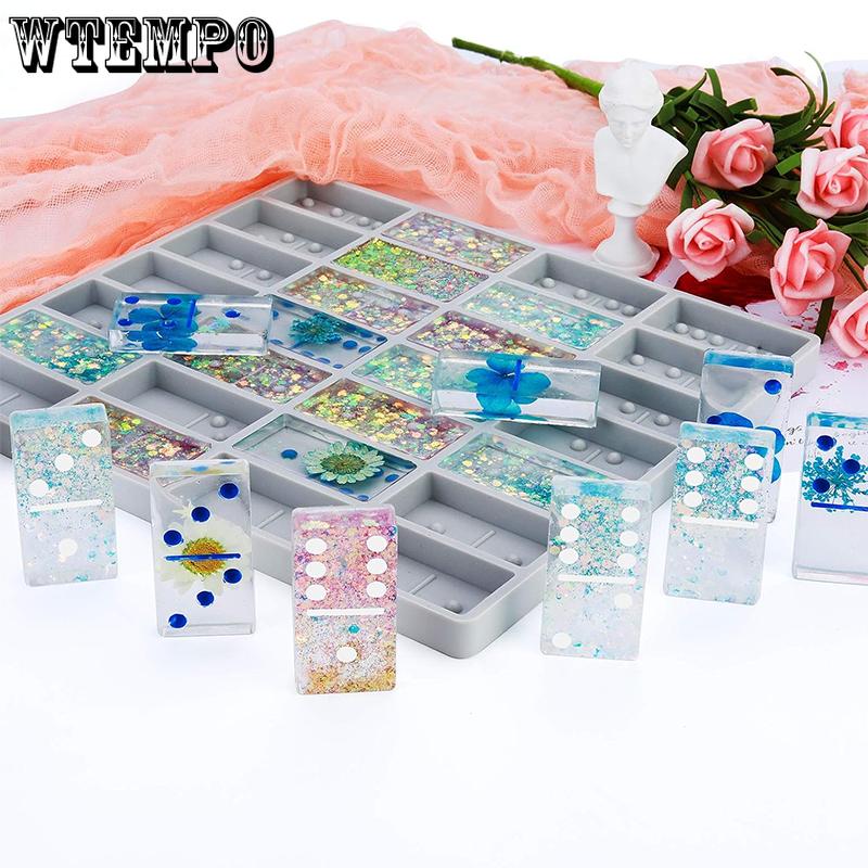 WTEMPO Thick Domino Resin Molds Domino Silicone Molds Round Edges Shiny & No Scratches & Durable DIY Dominoes Making Molds for Festive Party Games
