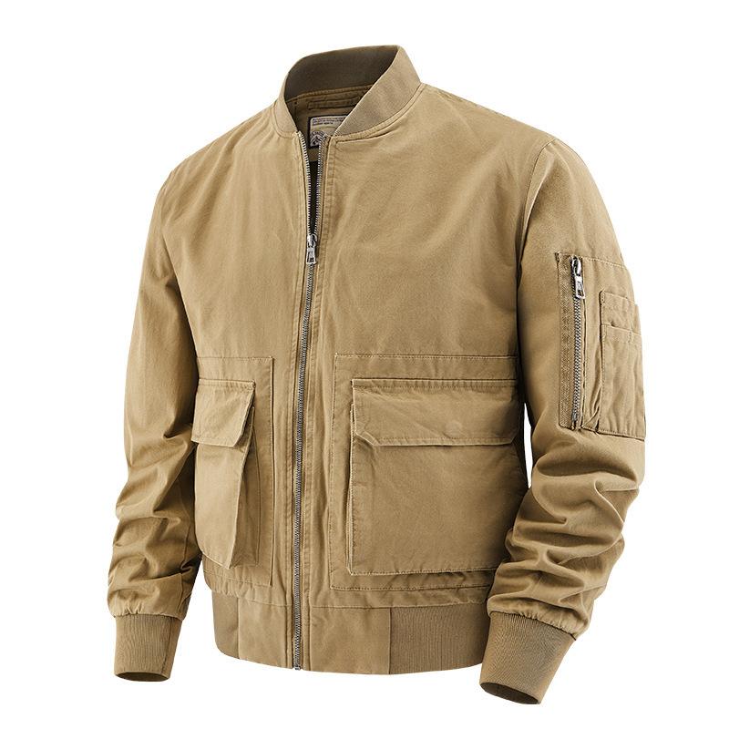 Washed Cotton Jacket Men's Autumn and Winter Baseball Jersey Multi-pocket Jacket Loose Casual Flight Suit