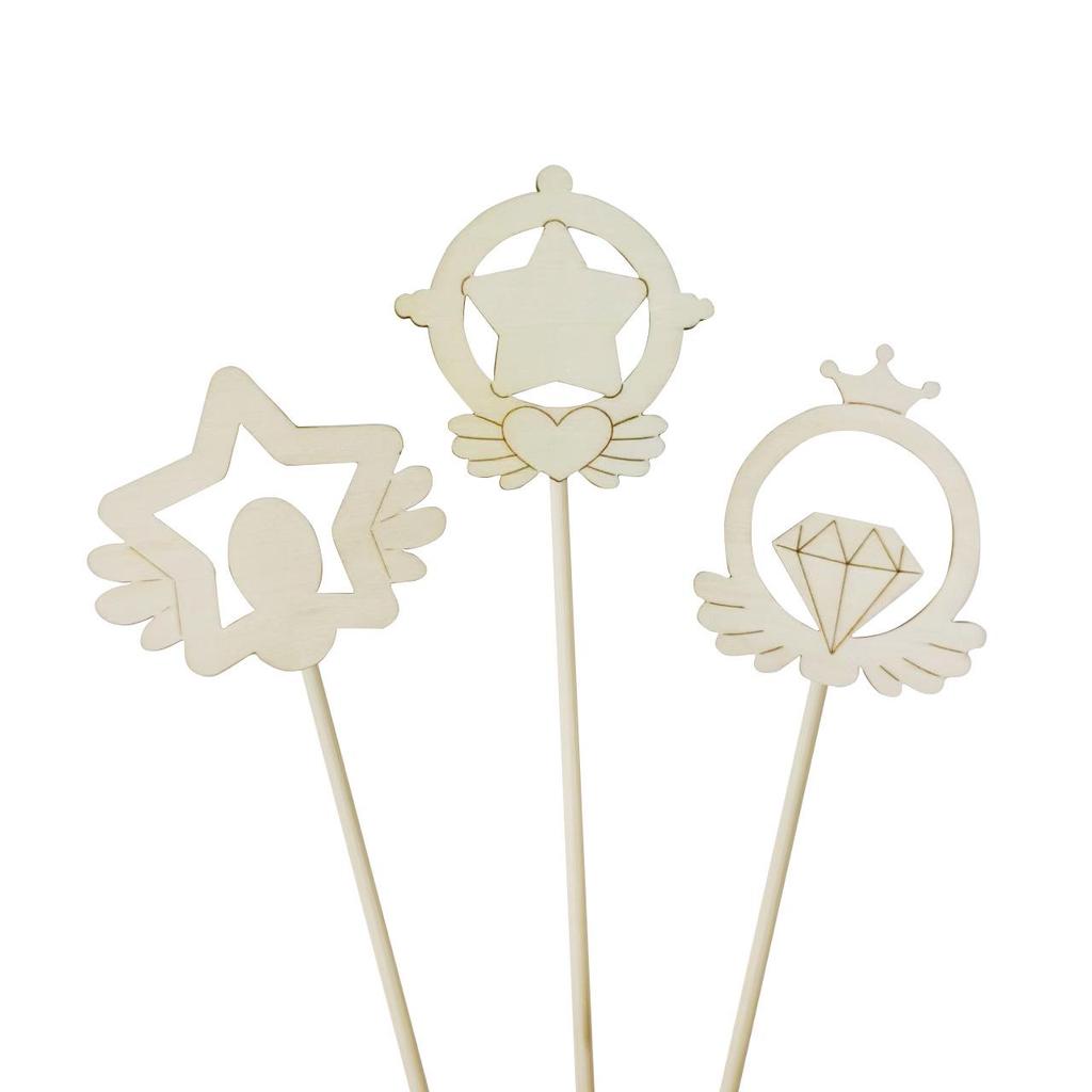 Handcrafted Wooden Fairy Wand: Stars, Moon, and Snowflake Design