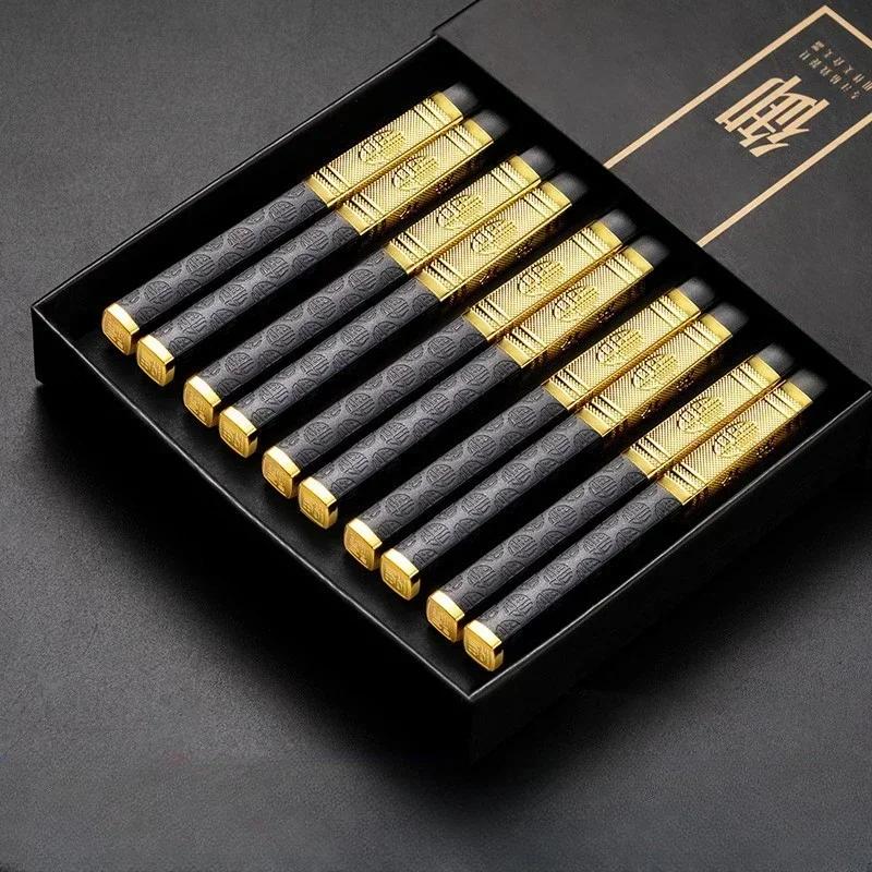 1 Pair Sushi Chopsticks Square Food Black Gold Chopsitcks  Reusable Japanese Cutlery Resuable Chinese Chopstick Alloy Tableware